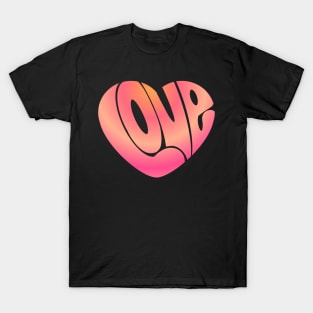 Love word in a heart shape simple cute design for valentines day pink and yellow gradient T-Shirt